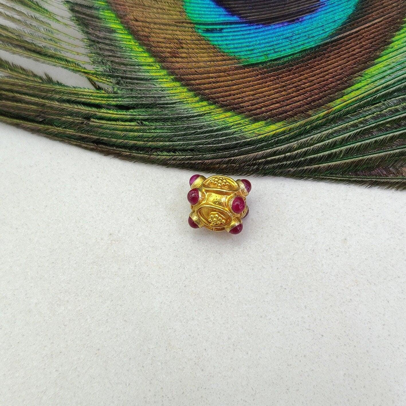 18k Solid Yellow Gold Stone Studded Round Beads 9mm - Kanika Creations