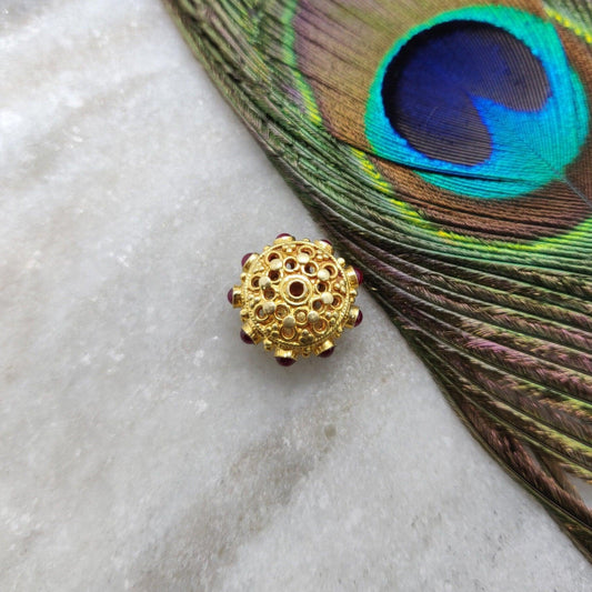 18k Solid Yellow Gold Ruby Wheel Spacer Beads 14x10mm - Kanika Creations