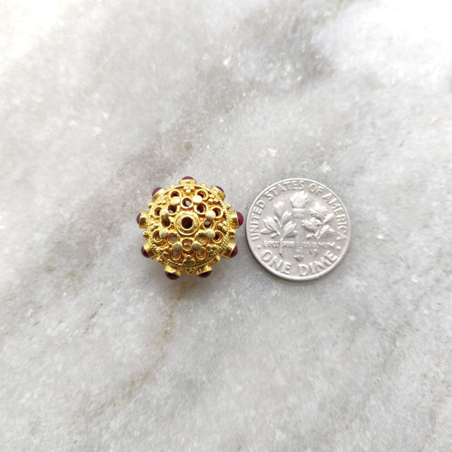 18k Solid Yellow Gold Ruby Wheel Spacer Beads 14x10mm - Kanika Creations