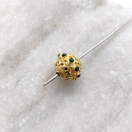 13X11MM 18K Yellow Gold Emerald Round Spacer Beads - Craft Supply - Kanika Creations