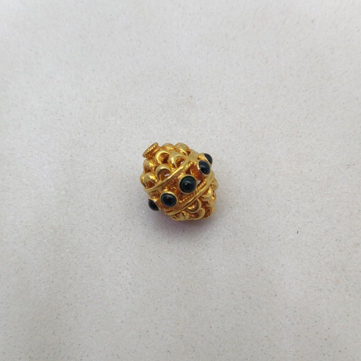 18k Yellow Gold Stone Studded Oval Beads 15X10MM - Kanika Creations