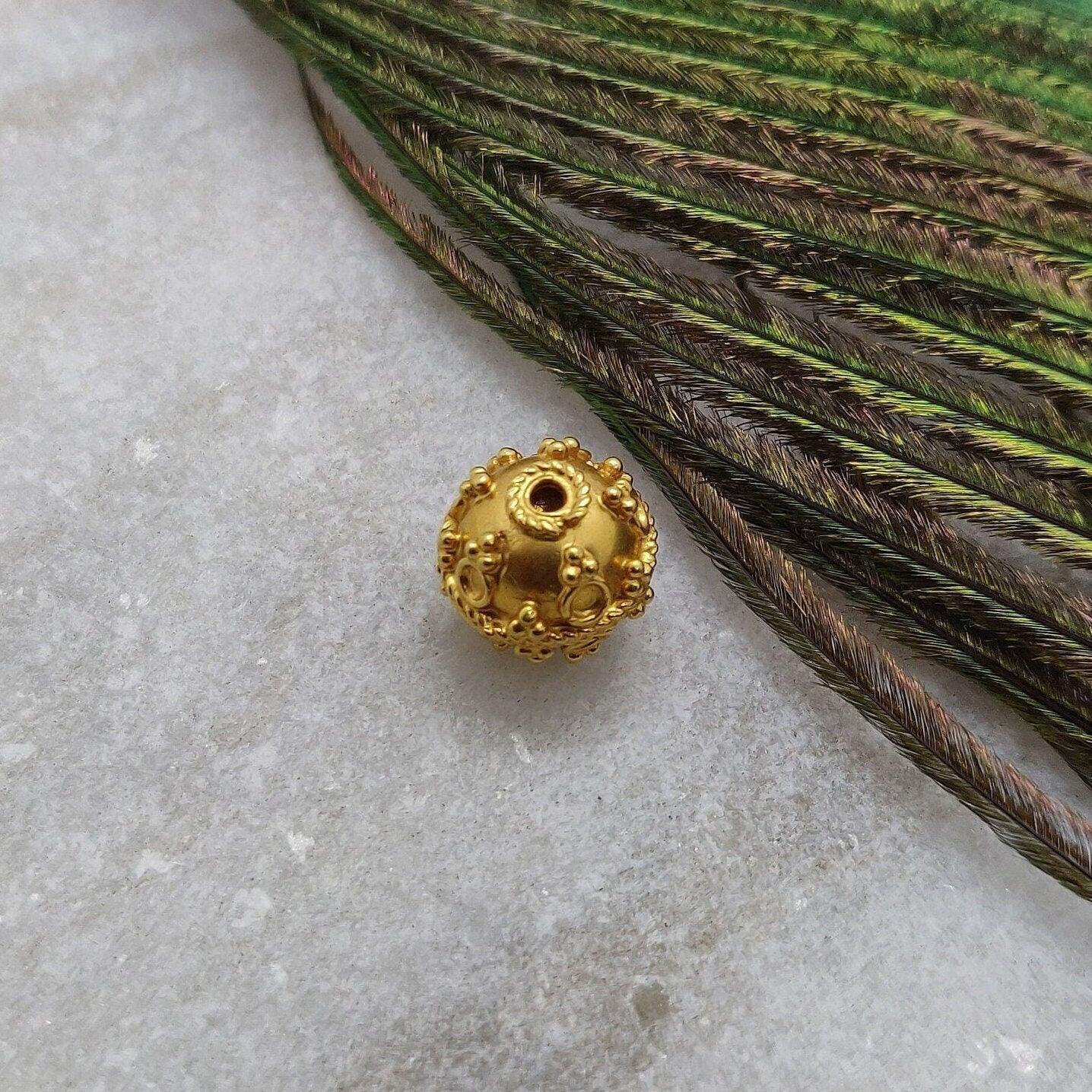 18k Yellow Gold Spacer Ball Beads Jewelry Findings 10mm - Kanika Creations