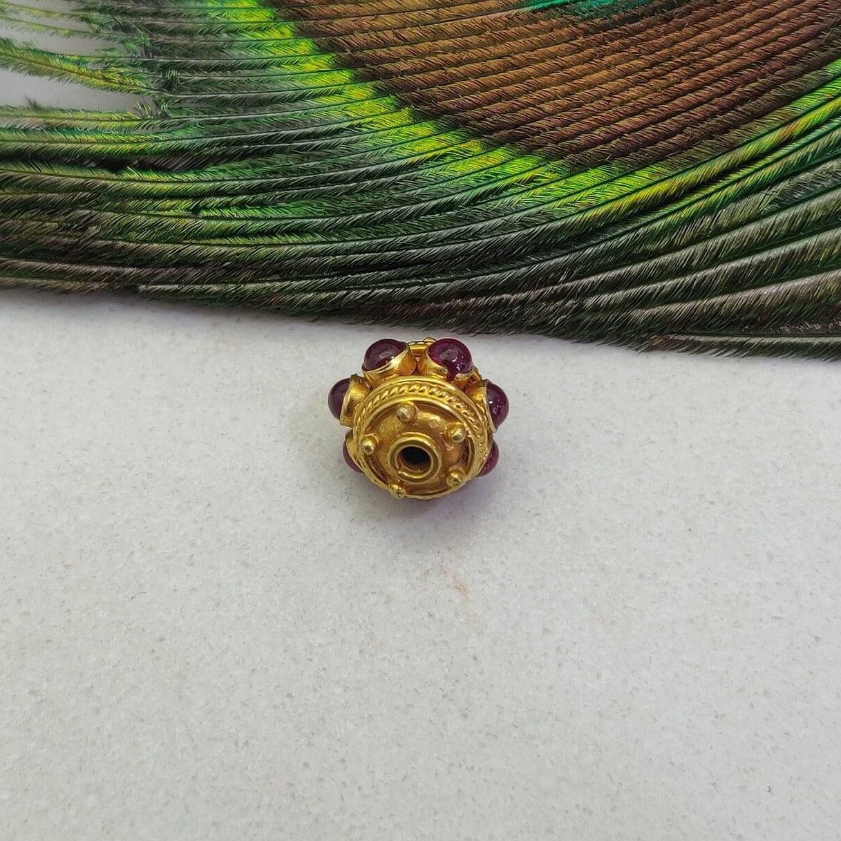 18k Solid Yellow Gold Ruby Round Spacer Beads 9mm - Kanika Creations
