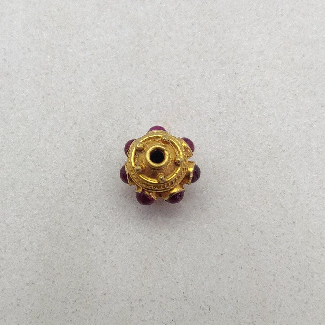 18k Solid Yellow Gold Ruby Round Spacer Beads 9mm - Kanika Creations