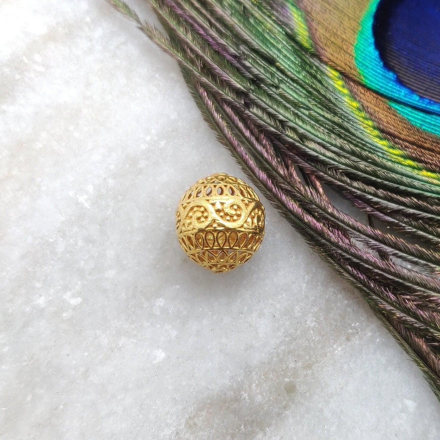 18k Yellow Gold Round Ball Spacer Beads Findings 12mm - Kanika Creations