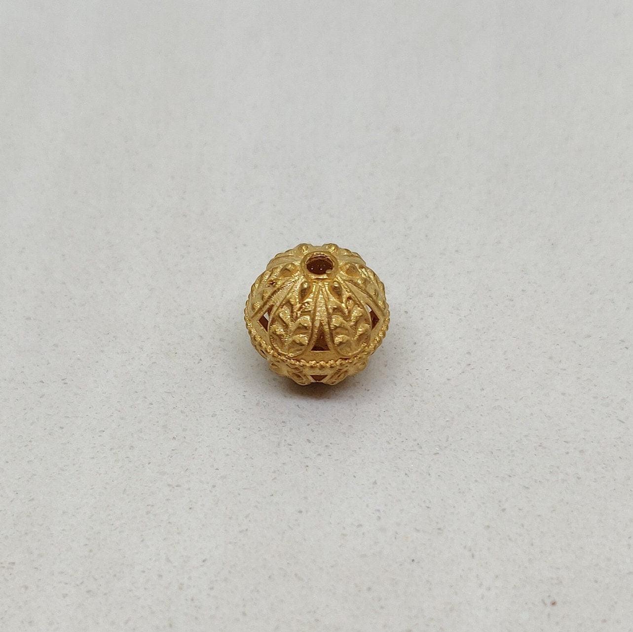 18k Solid Yellow Gold Round Ornate Focal Spacer Beads-10 mm - Kanika Creations