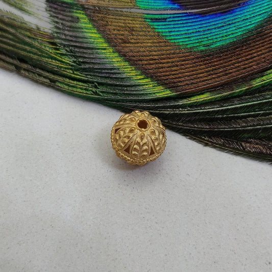 18k Solid Yellow Gold Round Ornate Focal Spacer Beads-10 mm - Kanika Creations