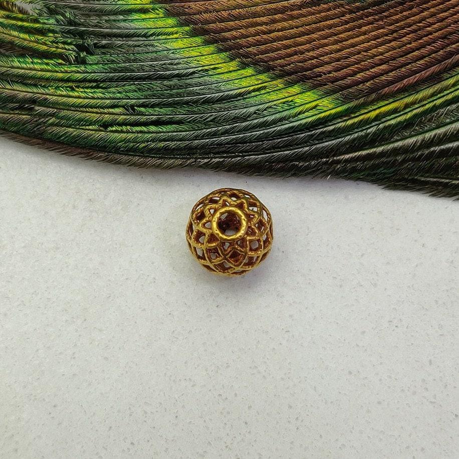 18k Yellow Gold Mesh Round Spacer Beads 8mm - Kanika Creations