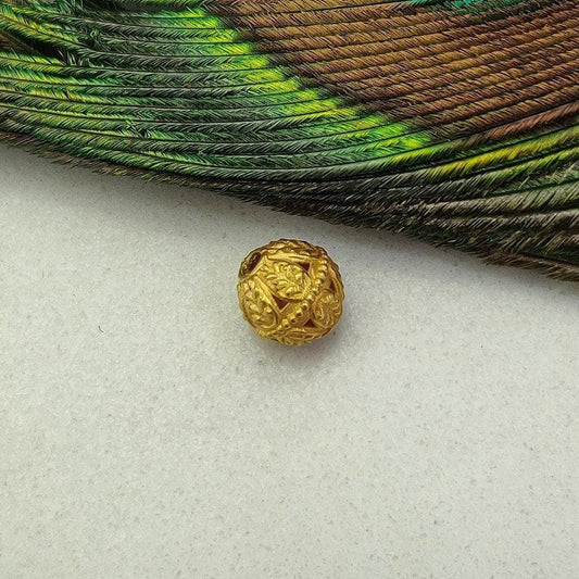 18k Solid Yellow Gold Antique Round Ball Spacer Beads 8mm - Kanika Creations