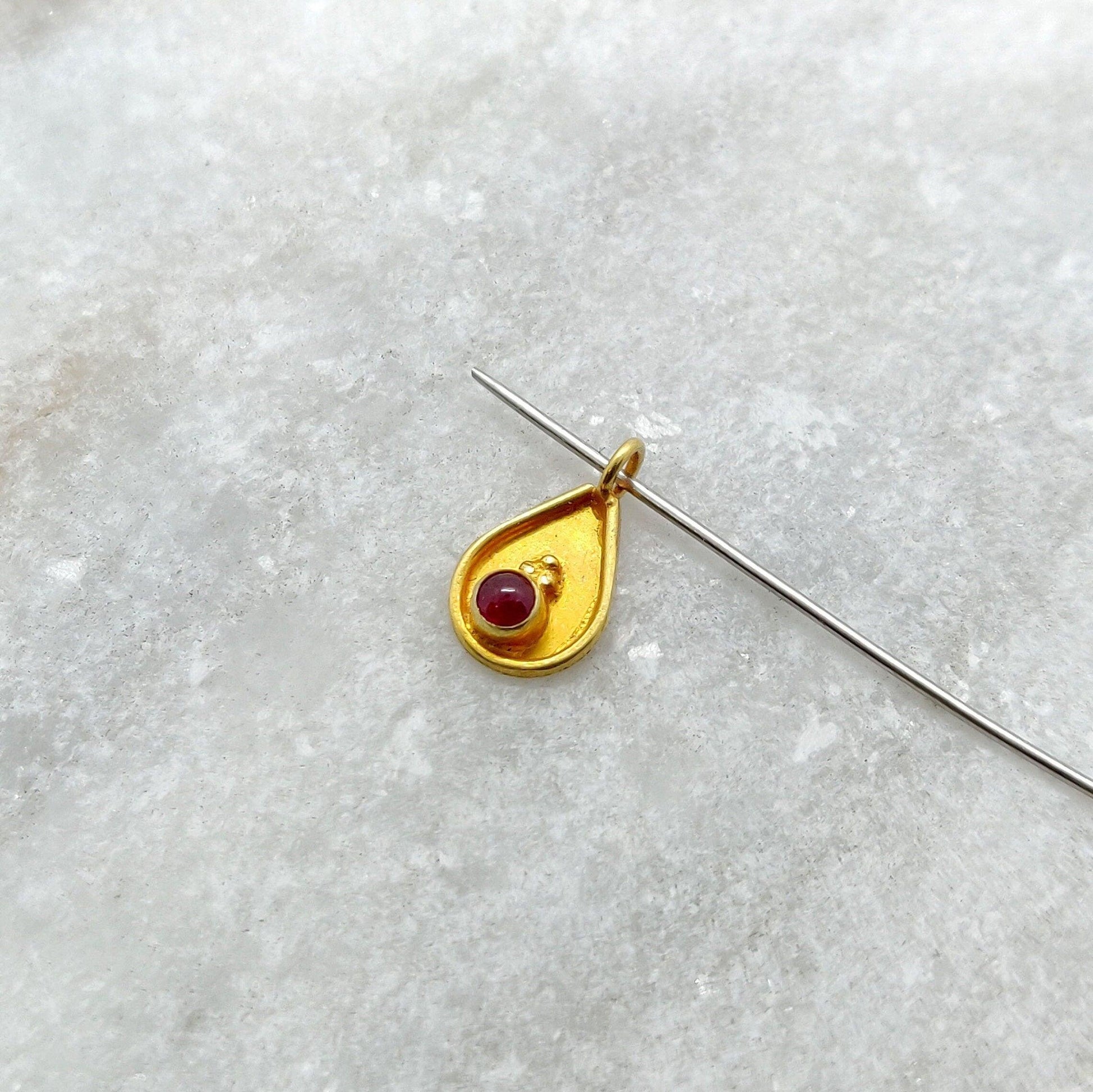 18K Solid Yellow Gold Teardrop Charm Pendant 6x10mm - Kanika Creations