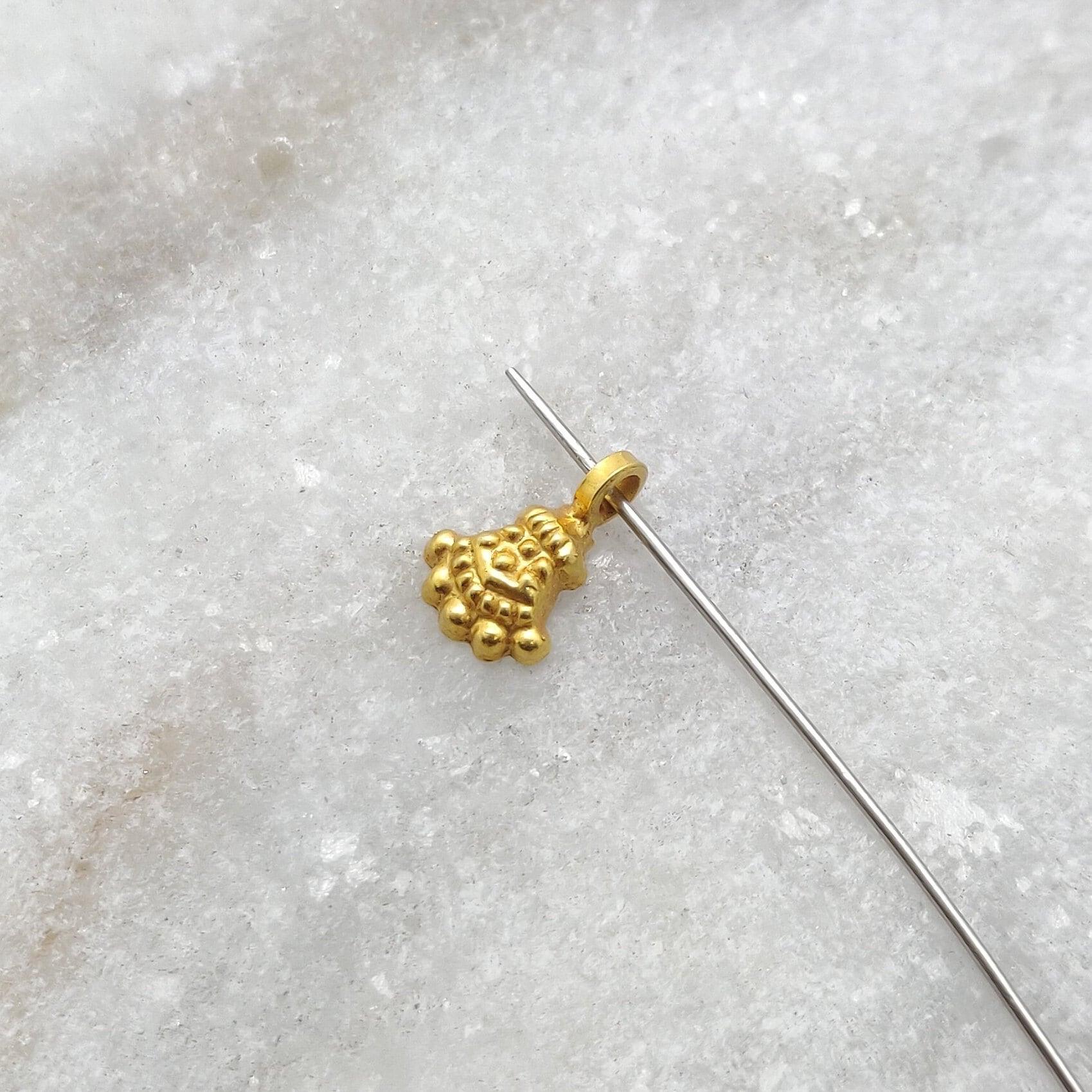 18k Solid Yellow Gold Antique Bail Charm Pendant 9x6mm - Kanika Creations