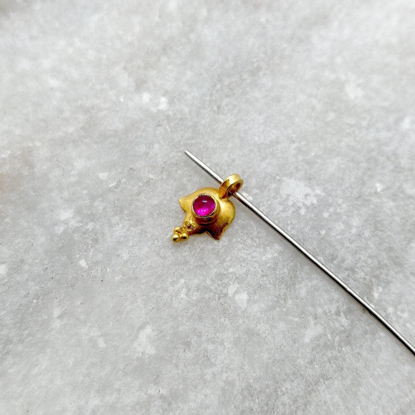 18k Gold Minimalist Charm Pendant with Stone 9mm - Kanika Creations