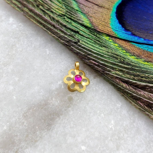 18k Solid Yellow Gold Floral Charm Pendant 8mm - Kanika Creations