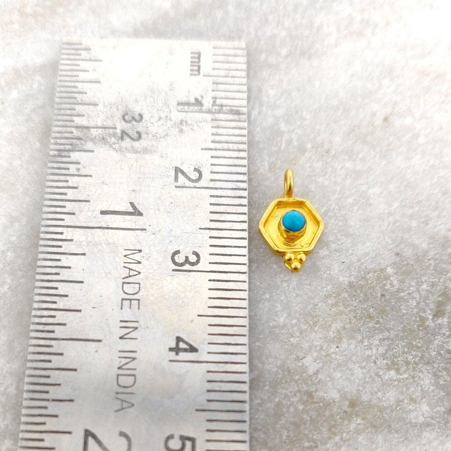 18K Solid Yellow Gold Stone Hexagon Charm Pendant 11x7mm - Kanika Creations