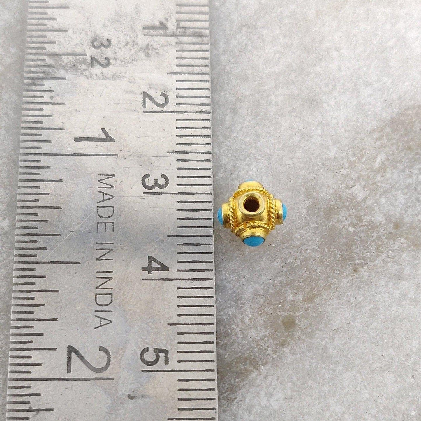 18k Solid Yellow Gold Turquoise Spacer Beads 6mm - Kanika Creations
