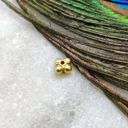 18k Solid Yellow Floral Spacer Ball Beads 4x5mm - Kanika Creations