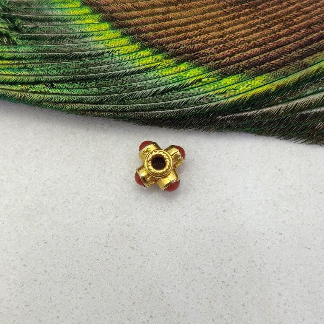 18k Solid Yellow Gold Stone Studded Wheel Spacer Beads 5x4mm - Kanika Creations