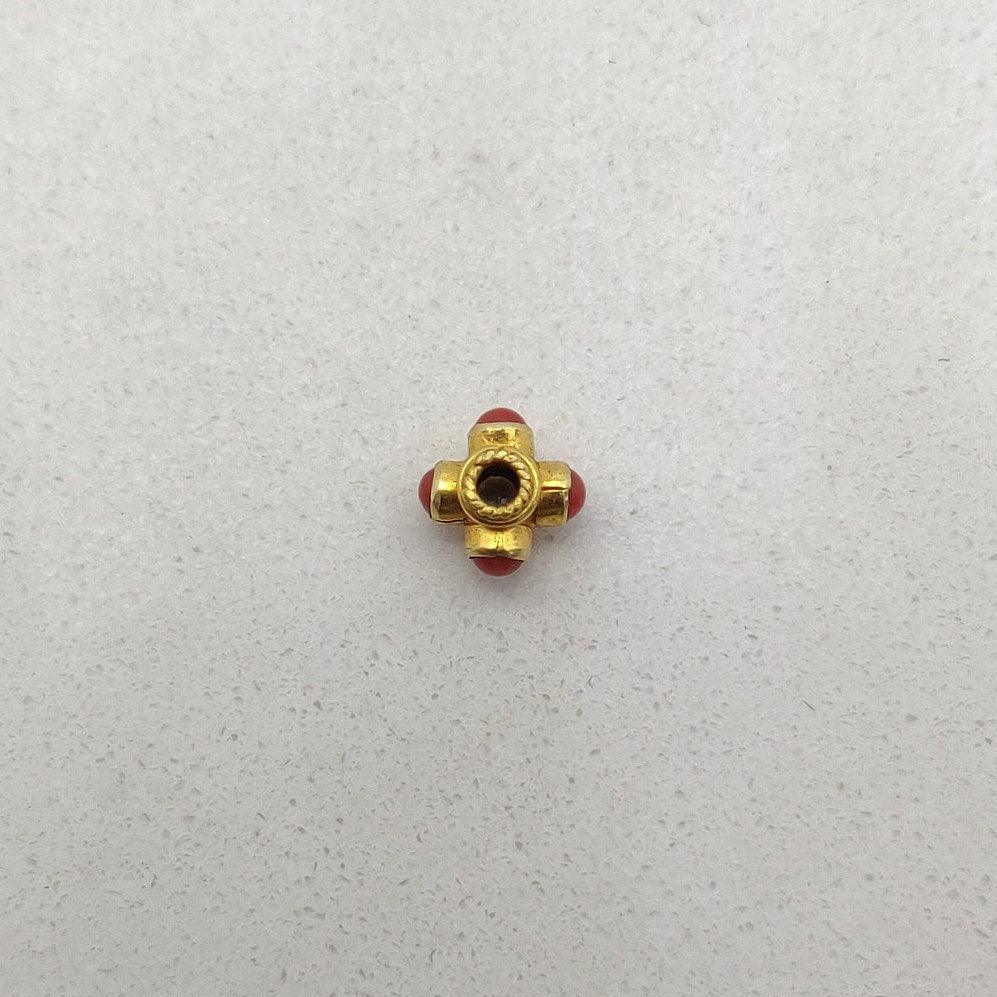 18k Solid Yellow Gold Stone Studded Wheel Spacer Beads 5x4mm - Kanika Creations