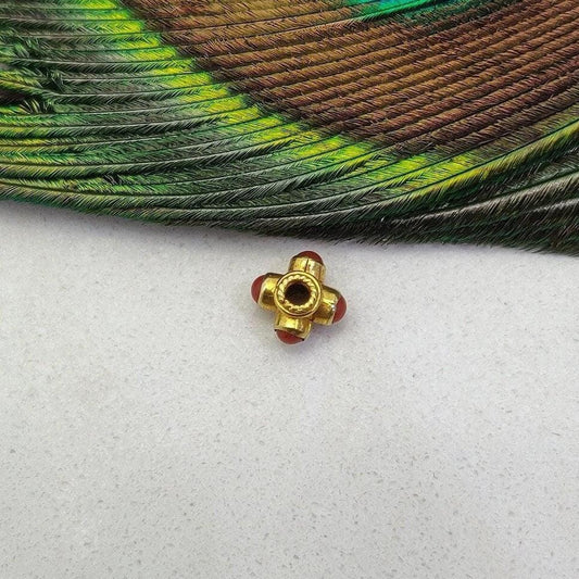 18k Solid Yellow Gold Stone Studded Wheel Spacer Beads 5x4mm - Kanika Creations