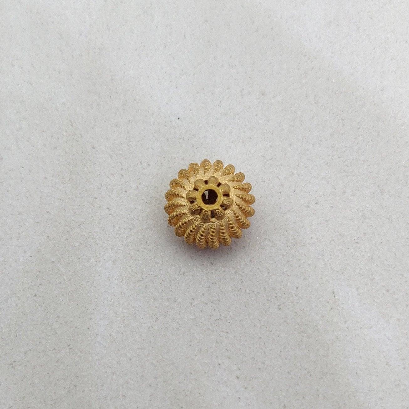 18k Yellow Gold Unique Engraved Rondelle Spacer Beads 10MM - Kanika Creations