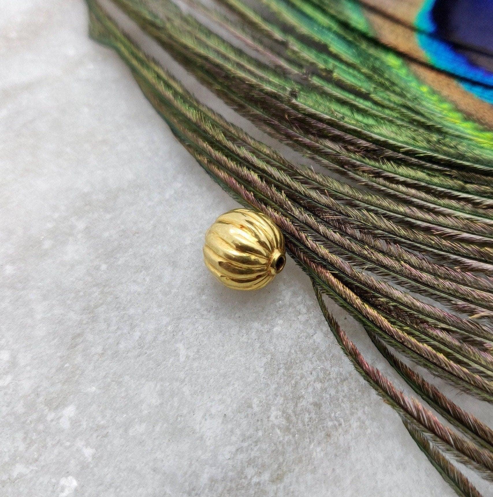 18k Solid Yellow Gold Corrugated Spacer Beads 8x9mm - Kanika Creations