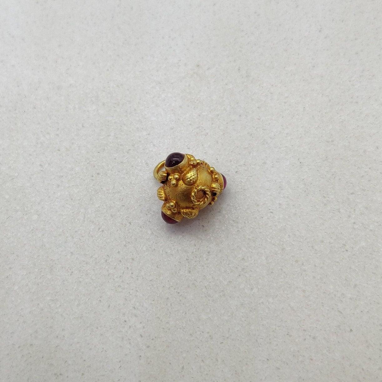 18k Solid Yellow Gold Ruby Round Beads 7mm - Kanika Creations