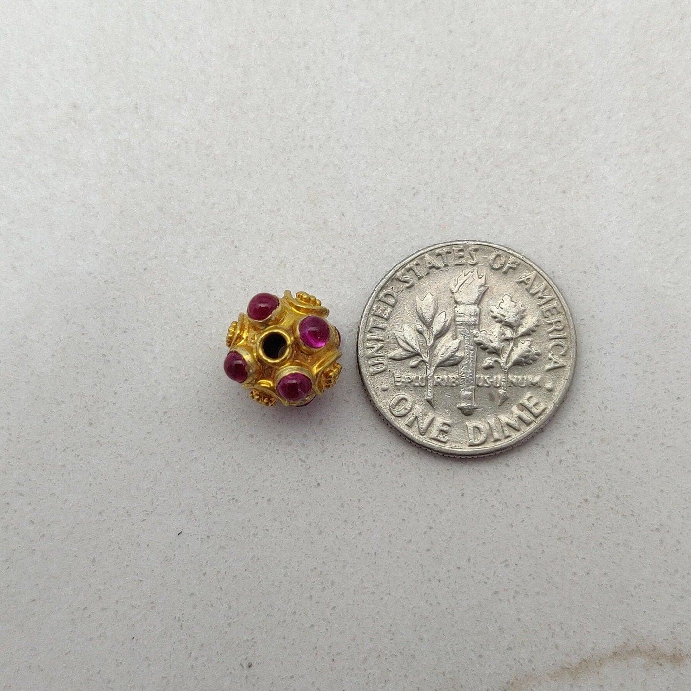 18k Solid Yellow Gold Stone Studded Round Beads 9mm - Kanika Creations