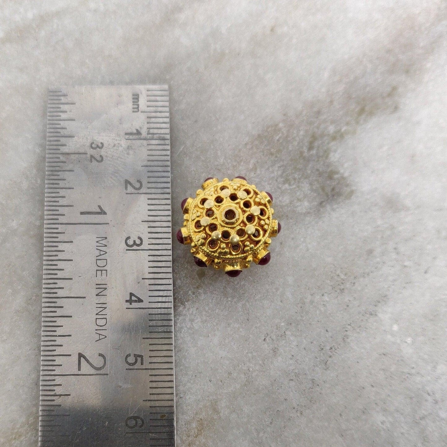 18k Solid Yellow Gold Ruby Wheel Spacer Beads 14x10mm - Kanika Creations