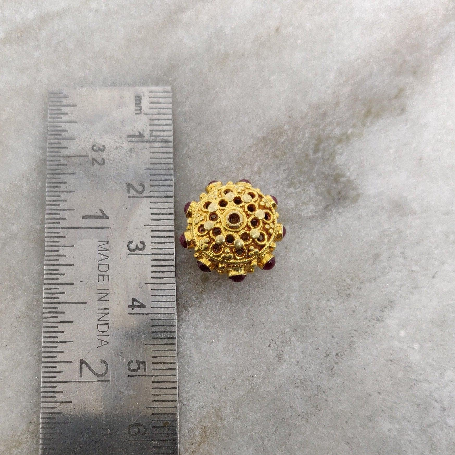 18k Solid Yellow Gold Ruby Wheel Spacer Beads 14x10mm - Kanika Creations