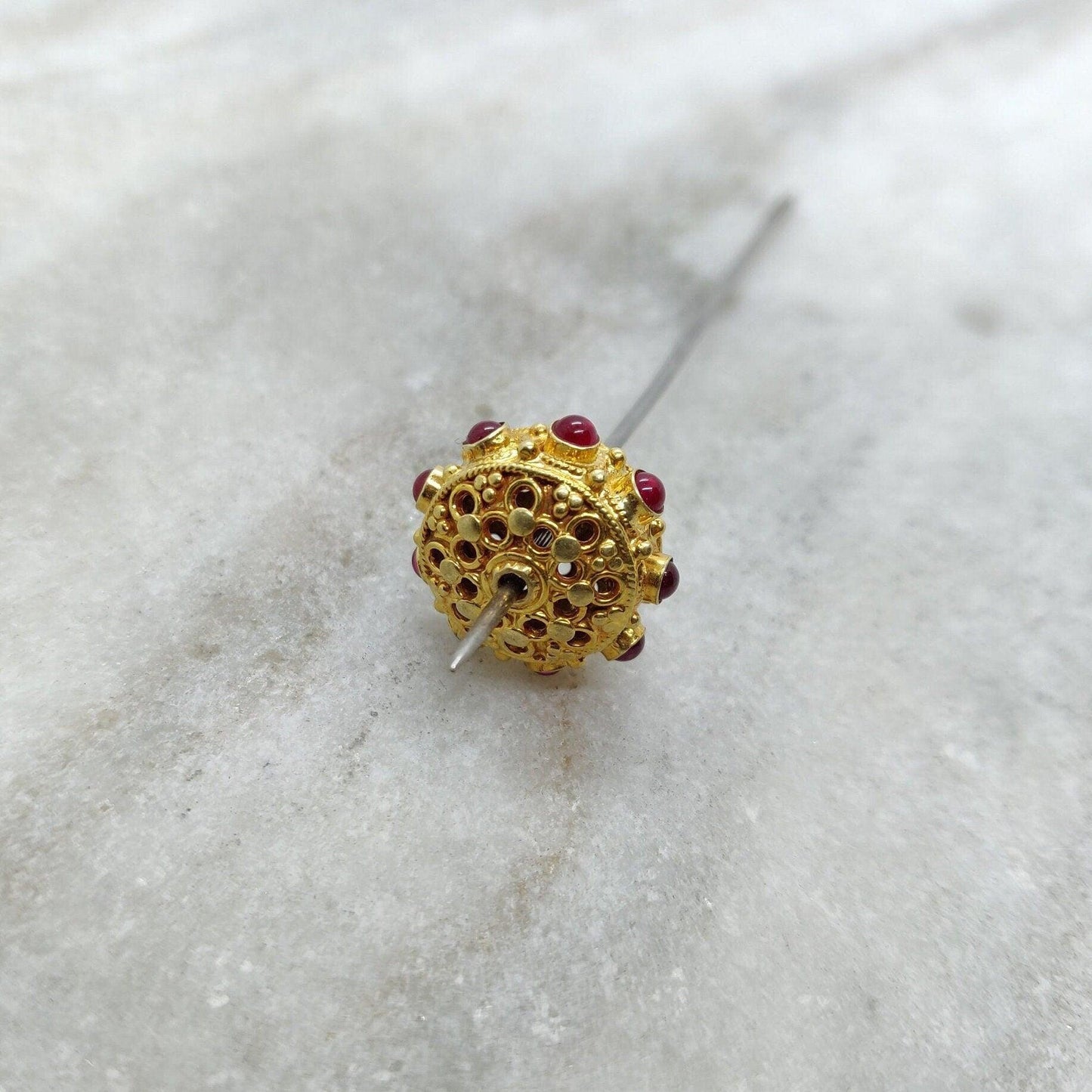 18k Solid Yellow Gold Ruby Wheel Spacer Beads 14x10mm - Kanika Creations