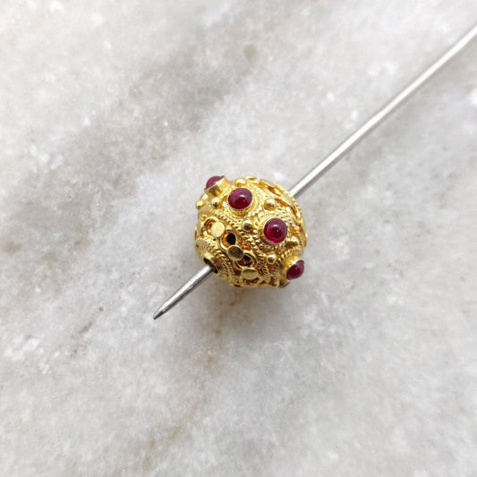 13X10MM 18K Yellow Gold Ruby Round Spacer Beads Finding - Kanika Creations