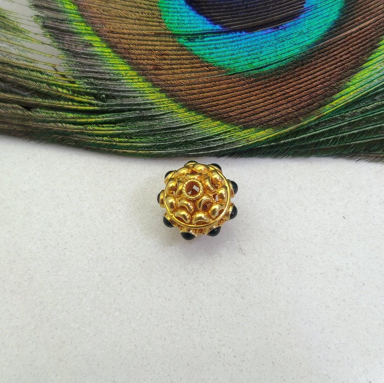 18k Yellow Gold Stone Studded Oval Beads 15X10MM - Kanika Creations