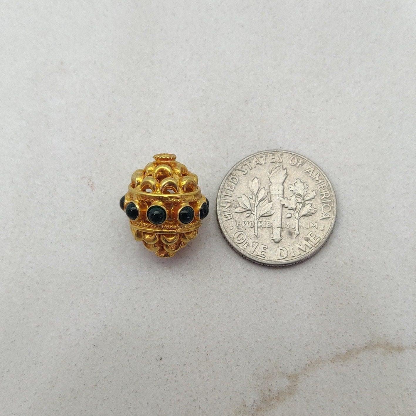 18k Yellow Gold Stone Studded Oval Beads 15X10MM - Kanika Creations