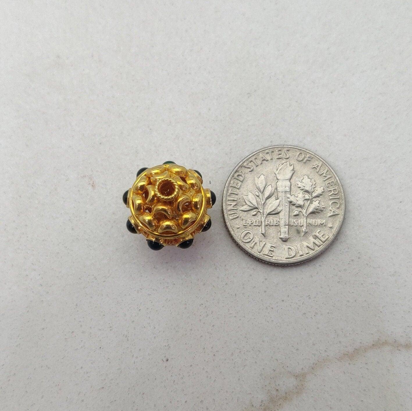 18k Yellow Gold Stone Studded Oval Beads 15X10MM - Kanika Creations