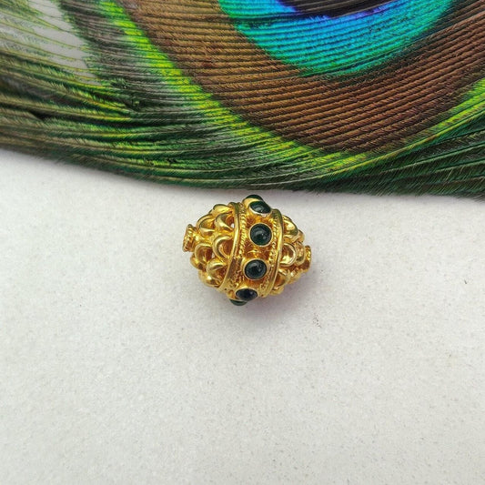 18k Yellow Gold Stone Studded Oval Beads 15X10MM - Kanika Creations
