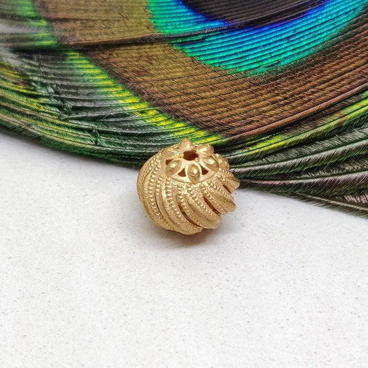 18K Yellow Gold Pumpkin Spacer Bead Jewelry Finding - Kanika Creations
