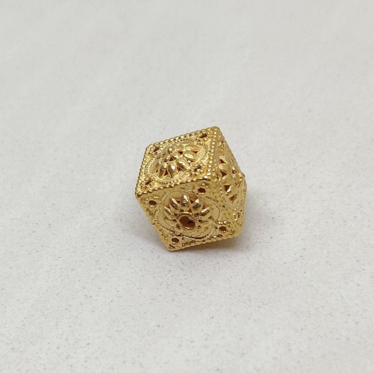 18K Solid Yellow Gold Cube Spacer Beads 12mm - Kanika Creations