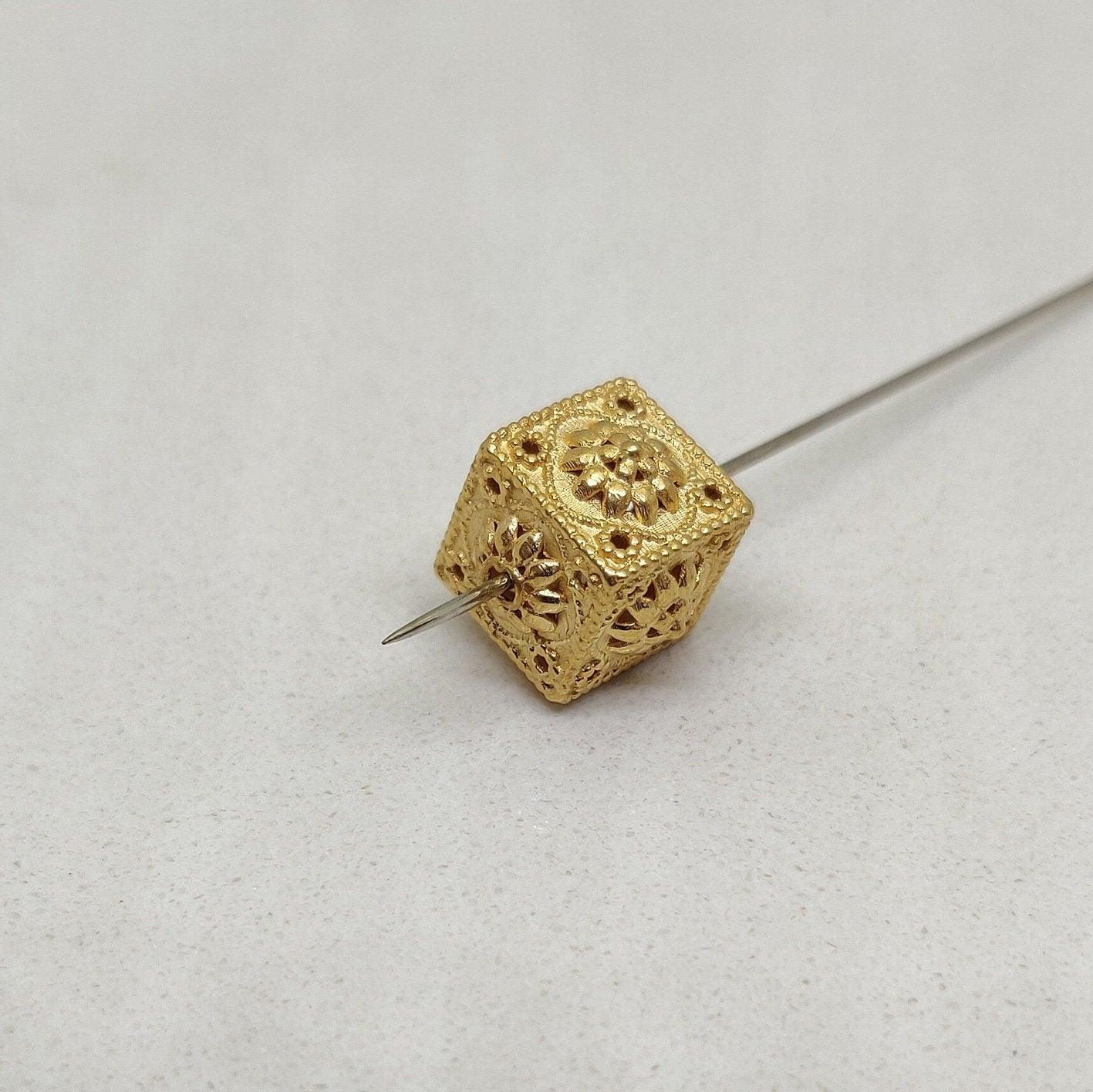 18K Solid Yellow Gold Cube Spacer Beads 12mm - Kanika Creations