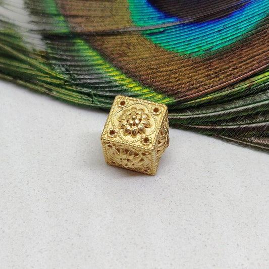 18K Solid Yellow Gold Cube Spacer Beads 12mm - Kanika Creations