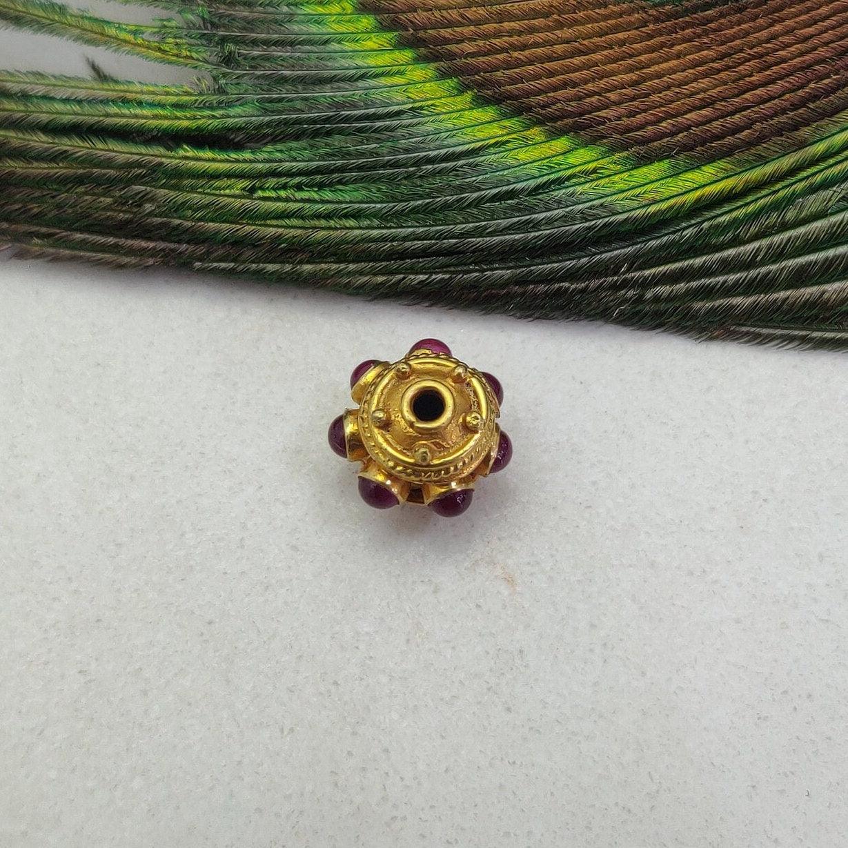 18k Solid Yellow Gold Ruby Round Spacer Beads 9mm - Kanika Creations