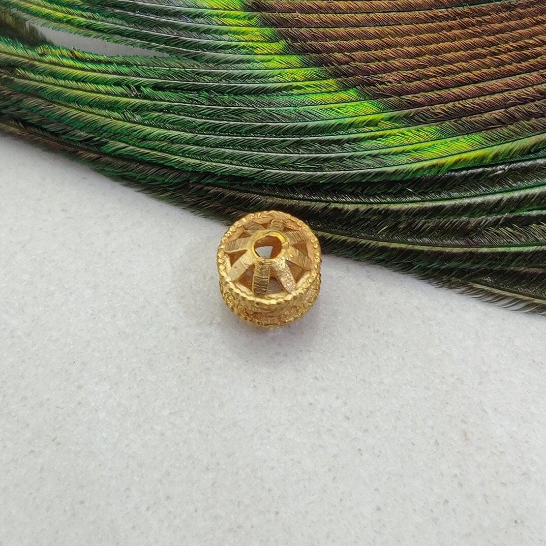 18k Yellow Gold Antique Wheel Spacer Beads 7mm - Kanika Creations