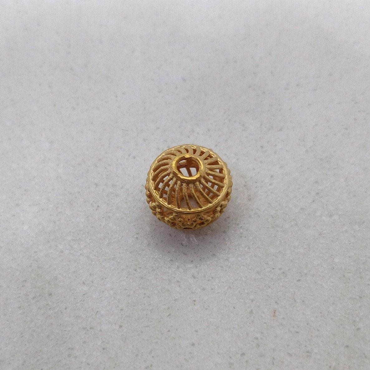 18k Gold Filigree Fancy Ball Bead Finding Jewelry Supplies - Kanika Creations