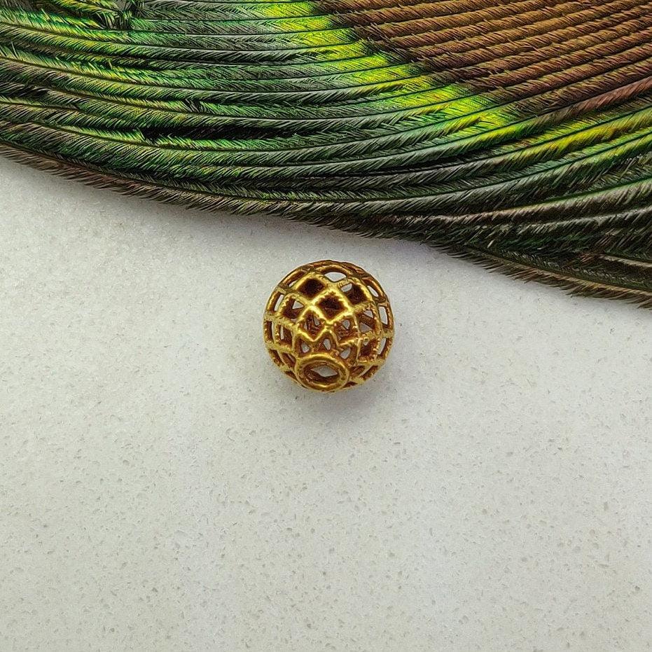 18k Yellow Gold Mesh Round Spacer Beads 8mm - Kanika Creations