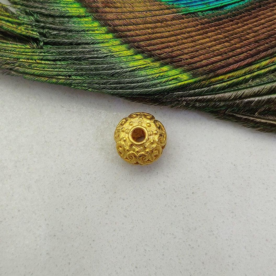 18k Solid Yellow Gold Textured Spacer Bead 8mm - Kanika Creations