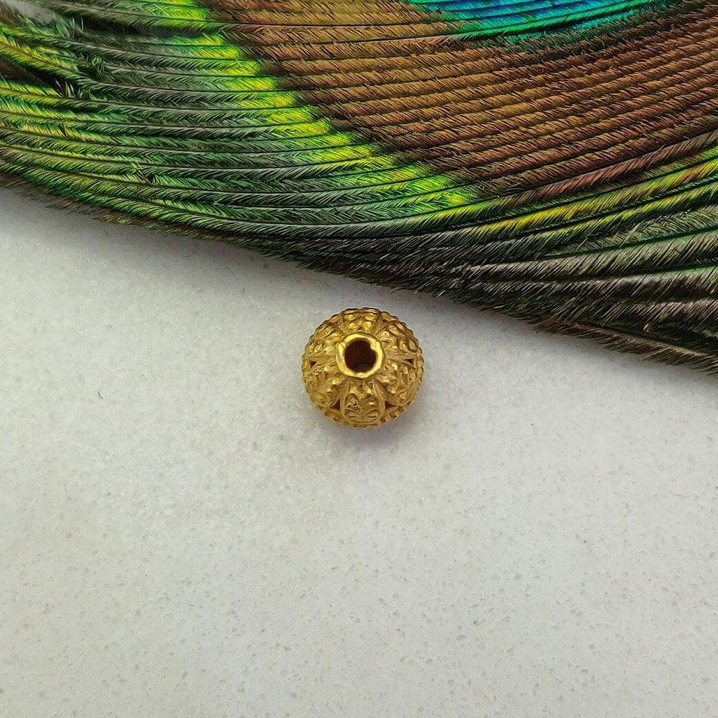 18k Solid Yellow Gold Antique Round Ball Spacer Beads 8mm - Kanika Creations