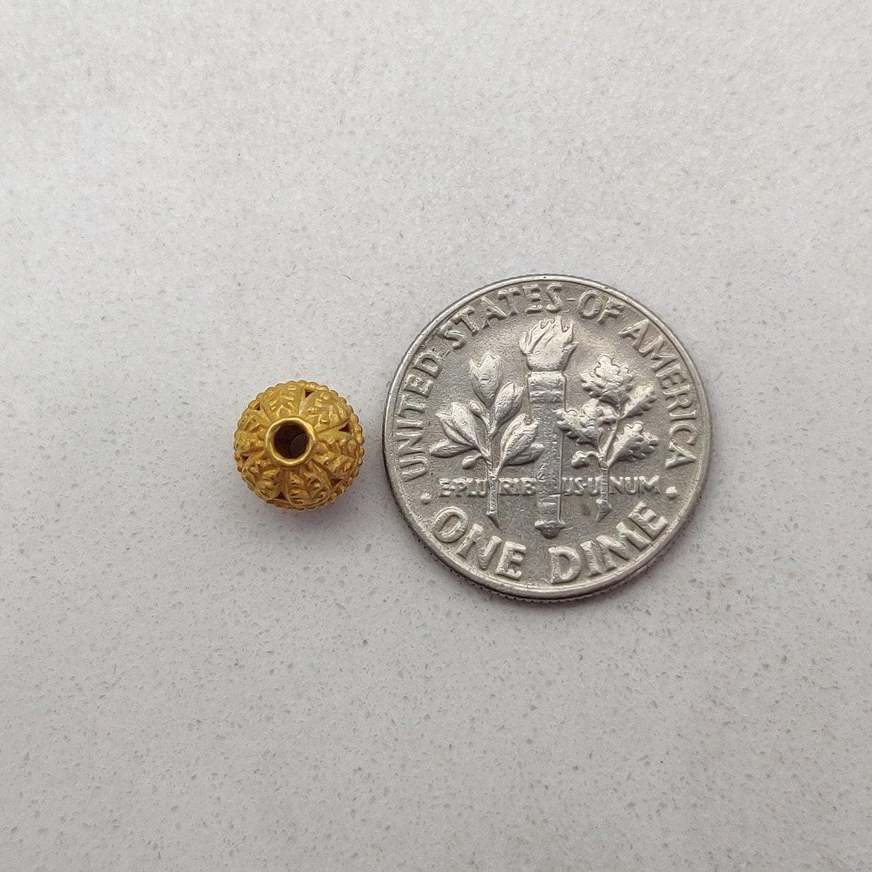 18k Solid Yellow Gold Antique Round Ball Spacer Beads 8mm - Kanika Creations
