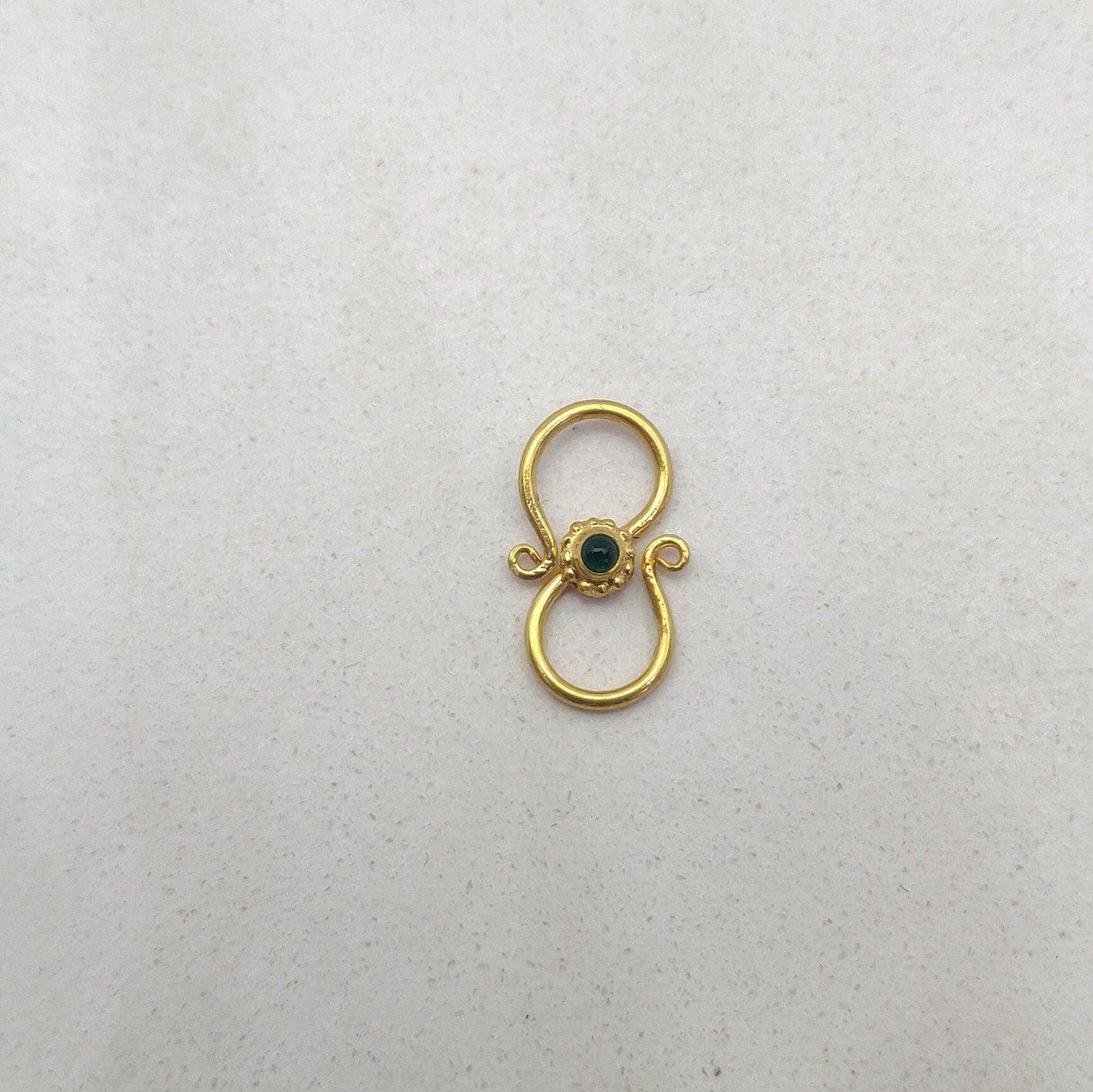 18k Yellow Gold Antique Stone S Clasp Lock Findings 16mm - Kanika Creations