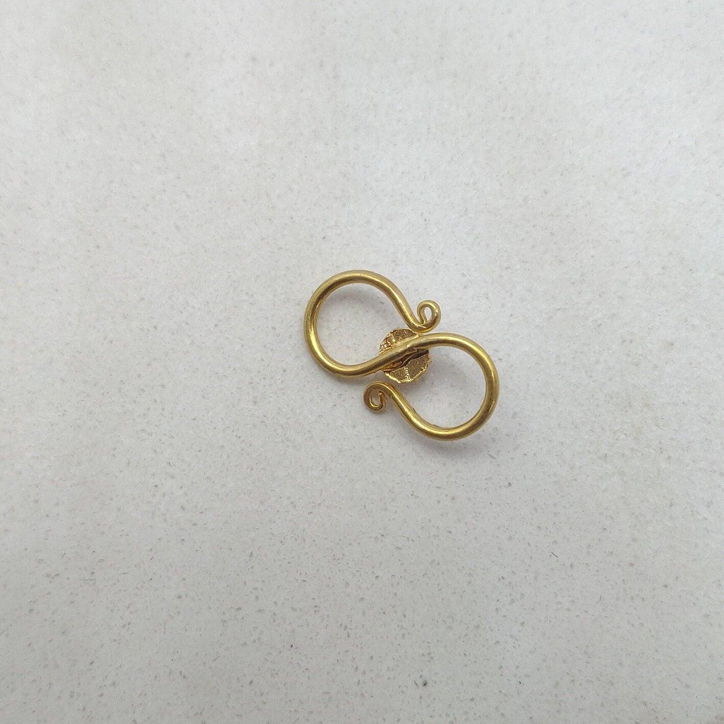 18k Yellow Gold Antique Stone S Clasp Lock Findings 16mm - Kanika Creations