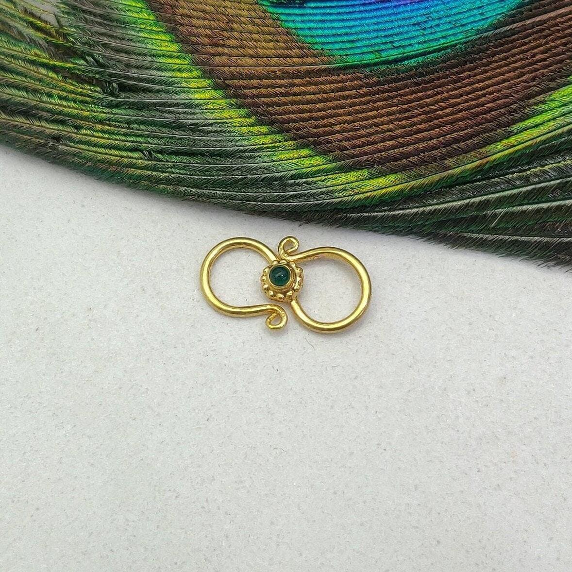 18k Yellow Gold Antique Stone S Clasp Lock Findings 16mm - Kanika Creations
