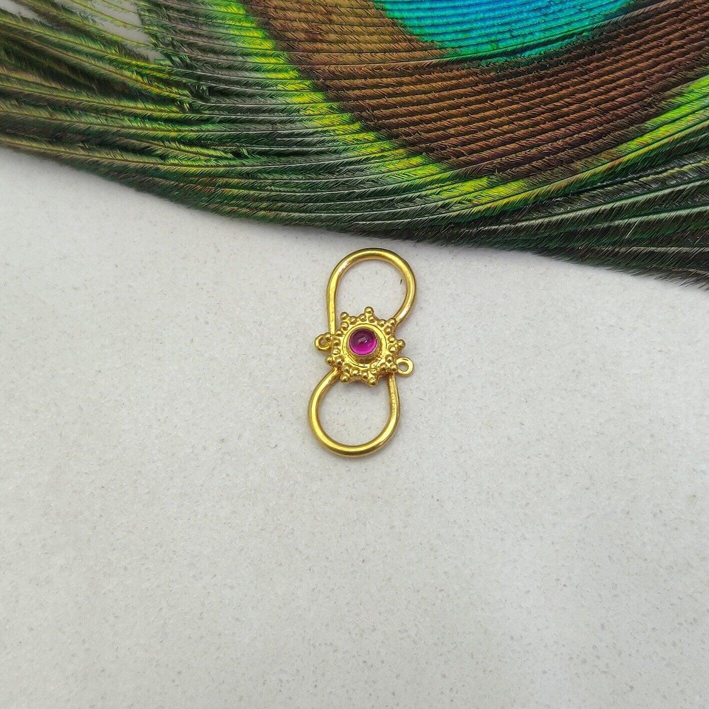 18k Yellow Gold Stone Studded S Clasps Lock Findings 18mm - Kanika Creations